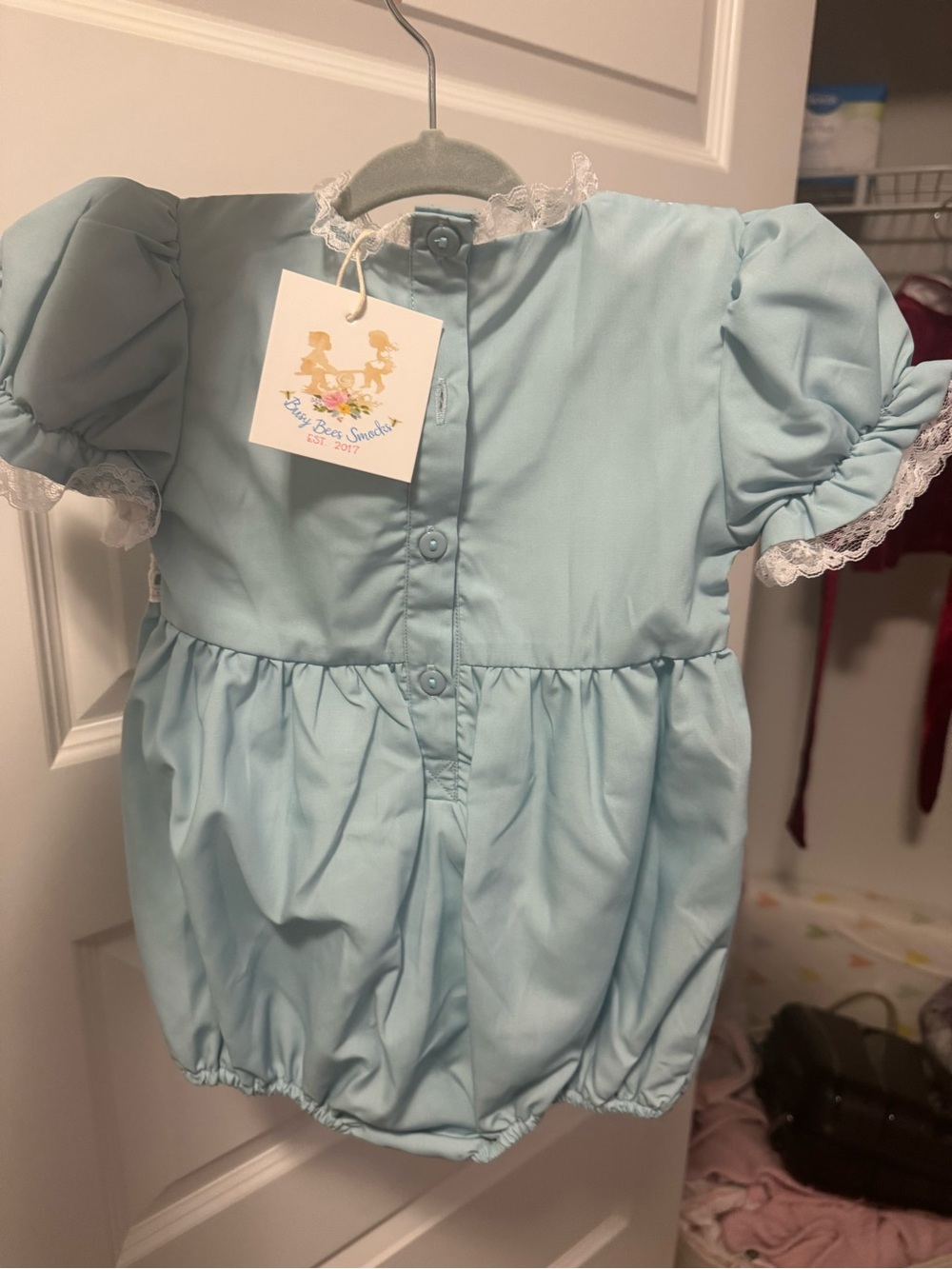Light Blue Lace Baby Bubble Romper - Picture 2 of 2